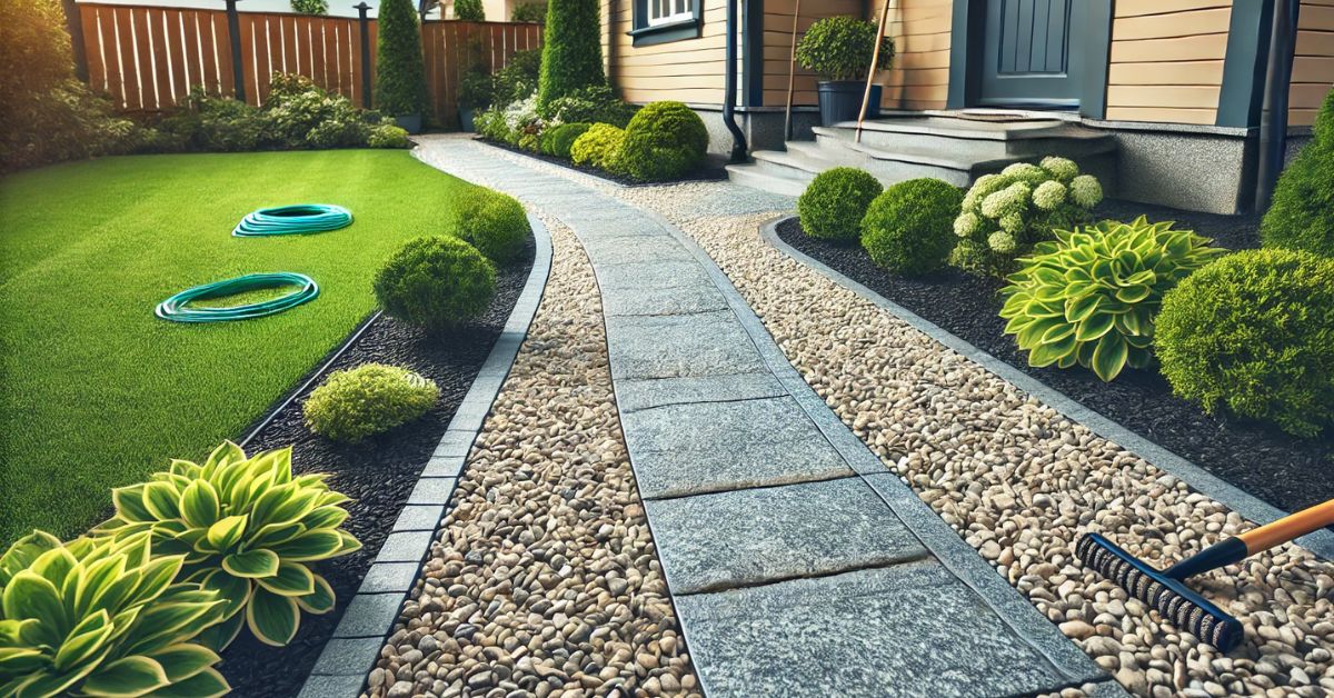 Belægning med fliser og granitskærver